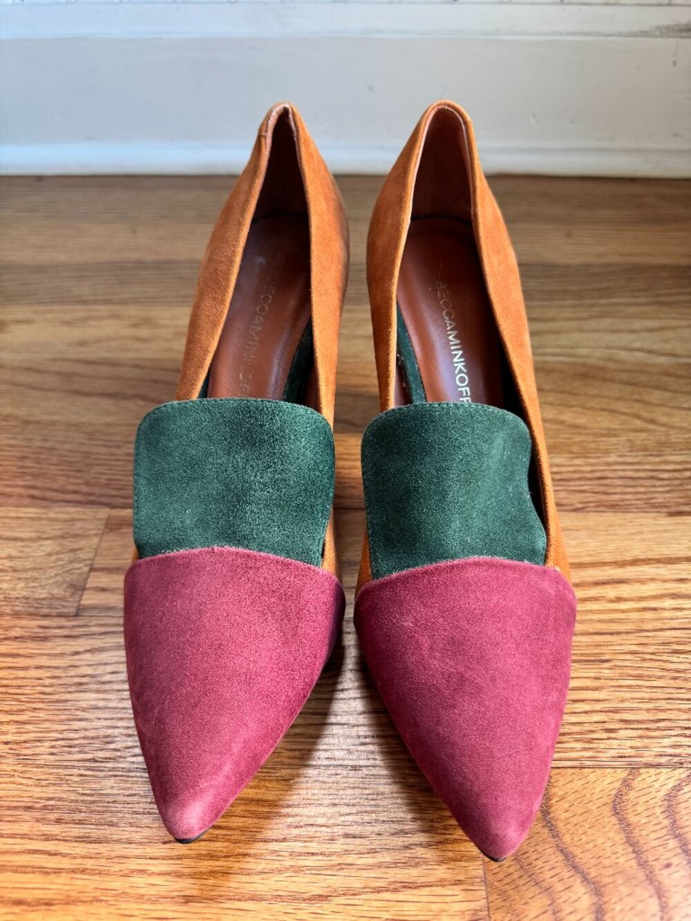 Sz 7 Rebecca Minkoff Suede Colorblock Pointed Toe Block Heel Loafer Pumps